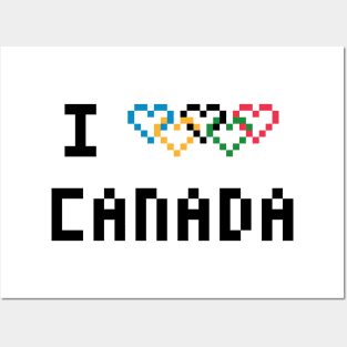 Pixel I Heart Canada with Heart Shaped Olympic Rings Posters and Art